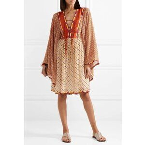 Talitha Jasmin Boho Printed Lace Up Chiffon Dress